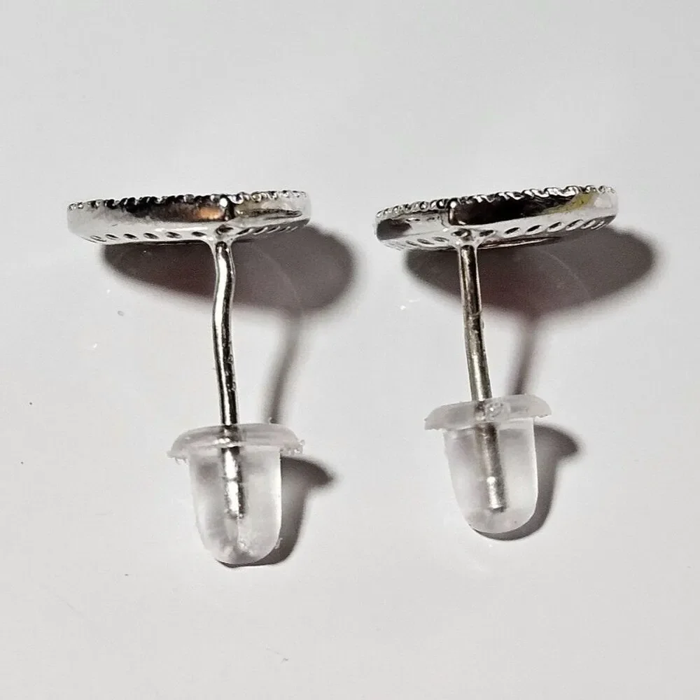 Sterling Silver With Red Teardrop Shaped Rhinestone Accent Dainty Earrings